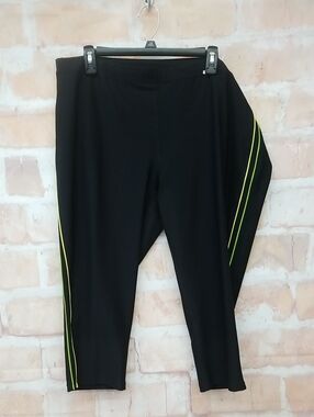 NWT Xersion Black Athletic Leggings with Neon Lime Stripe